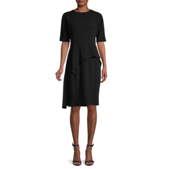 NWT Teri Jon Crepe Asymmetrical Peplum Dress 2 - Picture 1 of 6